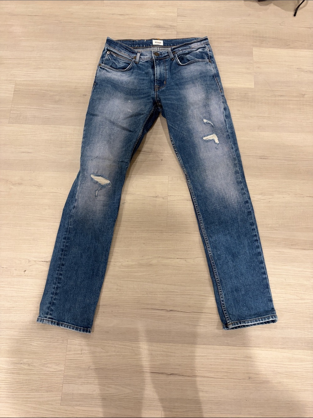 Hudson Jeans Slim Straight Distressed Blue Denim